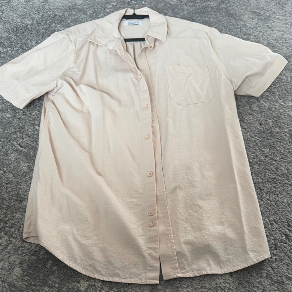 Cream Casual Button Down Shirt Lightweight Cotton